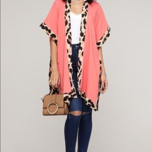 Coral Leopard-trim Kimono
